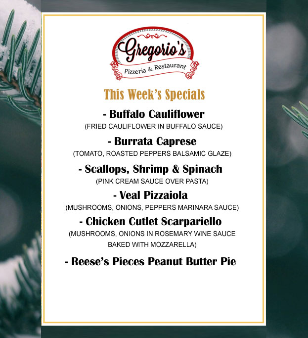 Menu Weekly Specials Menu Weekly Specials